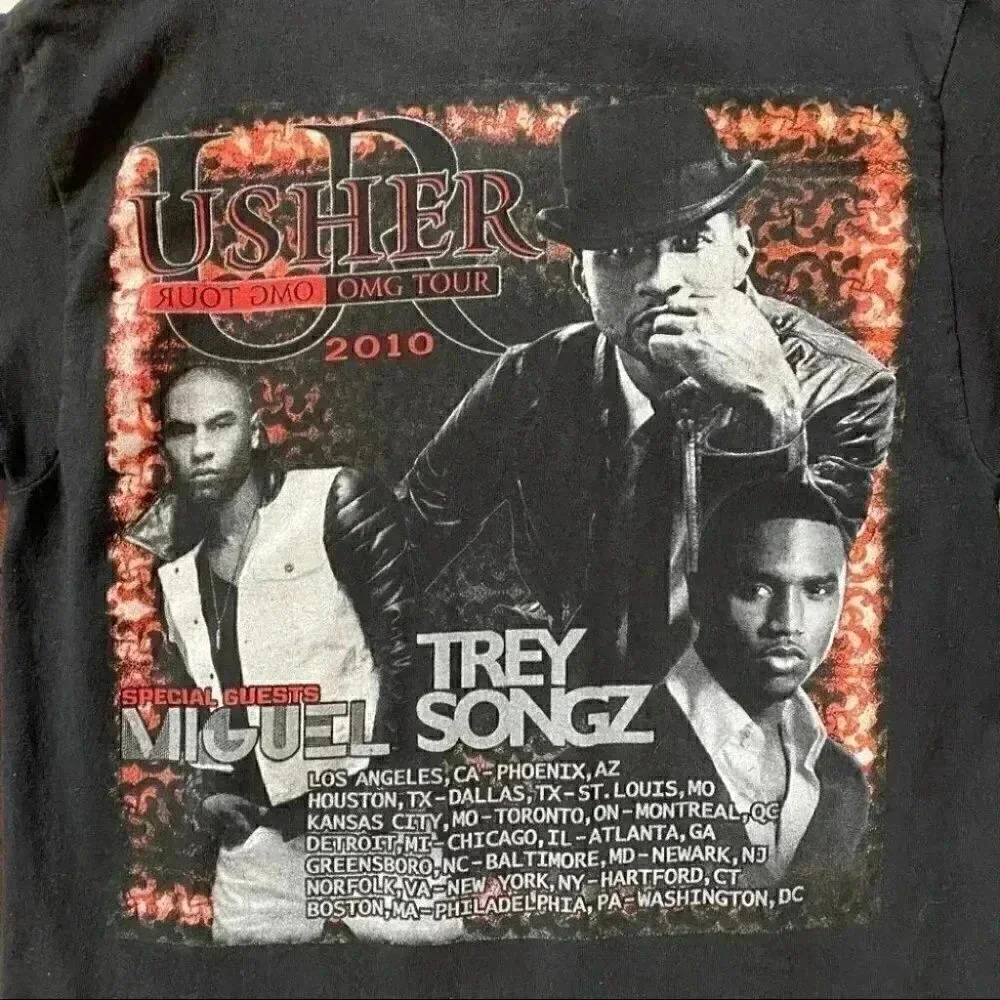 Usher 2010 OMG Concert Tour Graphic Print Band T-shirt Black Size Small - Picture 12 of 16